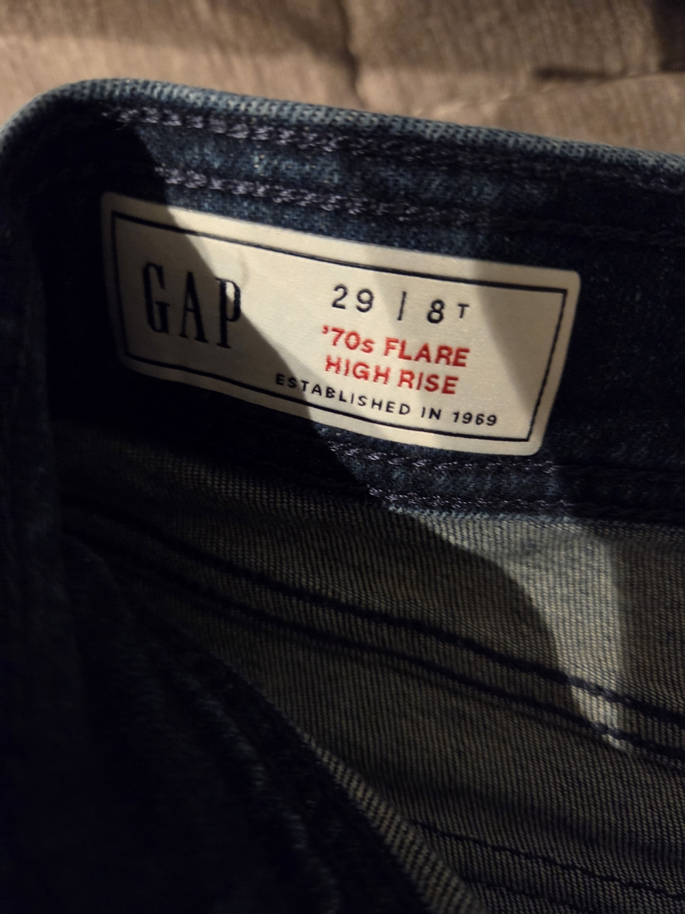 GAP Dark Blue 70s Flare High Rise Jeans with Flap Back Pockets Size 29/8T - Picture 4 of 4